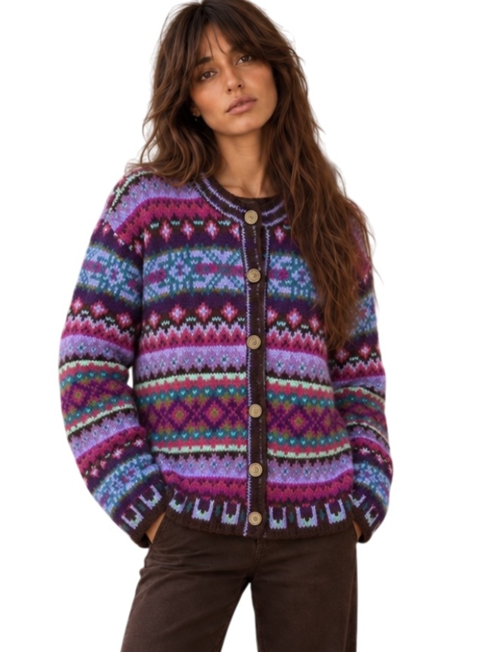 Lost Horizons Fair Isle Sweater Cardigan Wool Multicolor Maximalist Button Front